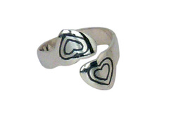 Серебряное кольцо «Два сердца» безразмерное